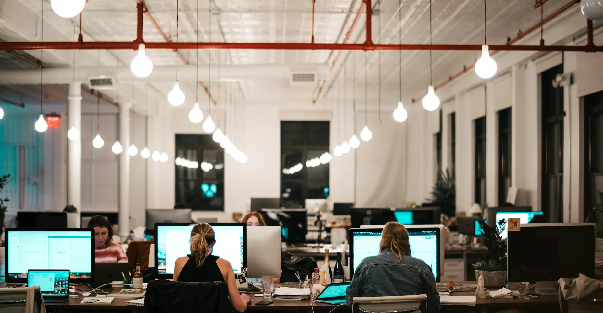 Software development team working in an office