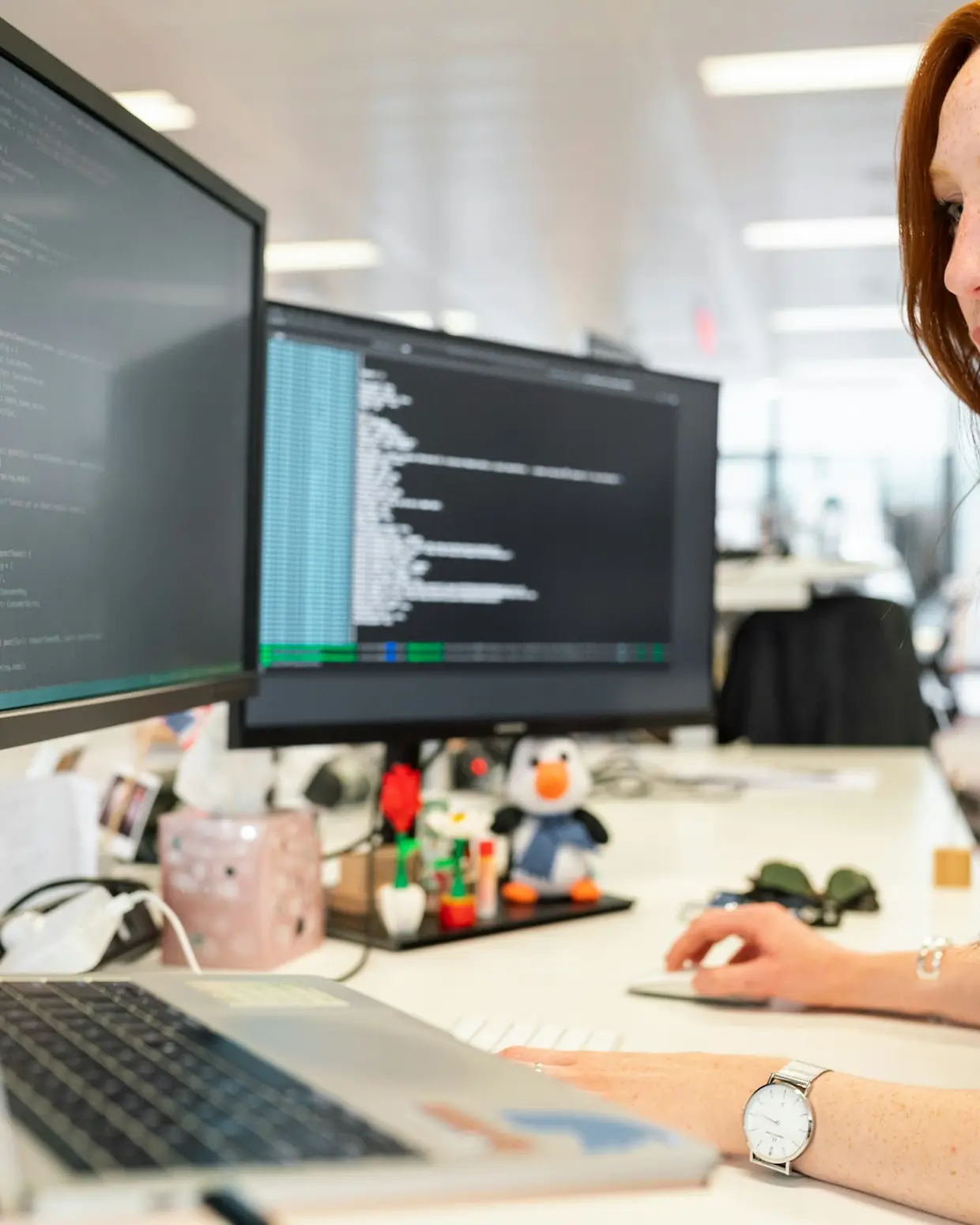 Machine learning engineer working at a desk